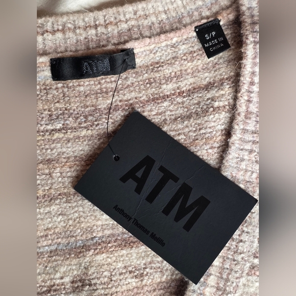 ATM Anthony Thomas Melillo Space Dyed V-Neck Sweater Neutral Stripe Small NWT - Picture 6 of 11